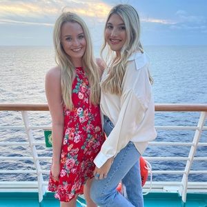 Show me your Mumu red floral Katy halter dress